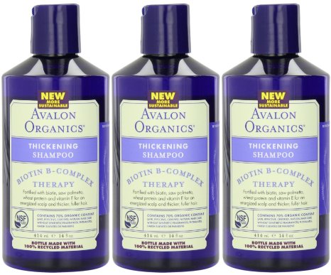 Avalon Organics Shampoo, Biotin B-Complex, Thickening, 14-Ounces (Pack of 3)