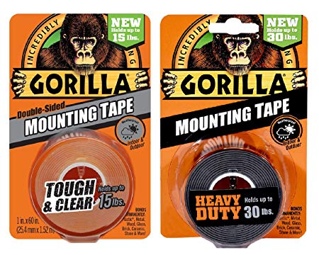 Gorilla Mounting Tape, Double-Sided, Clear & Heavy Duty - Combo Pack