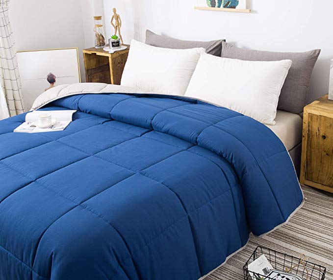 Decroom Down Alternative Comforter Queen Size,Light Weight Fluffy,Soft and Hypoallergenic for All Season,Quilted Duvet Insert with Corner Tab (Full/Queen, Navy/Grey)