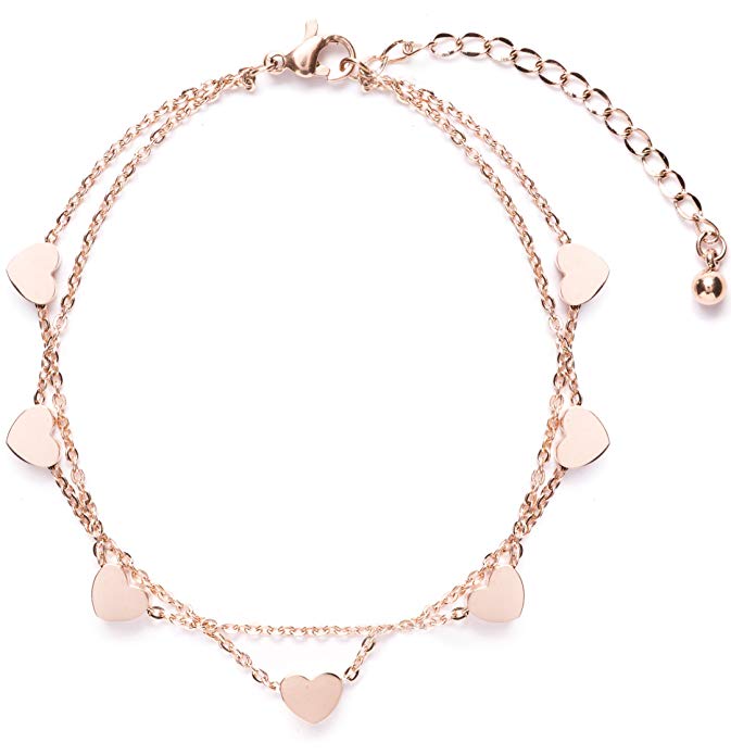 Happiness Boutique Women Delicate Bracelet Heart Charms in Rose Gold Double Stranded Bracelet