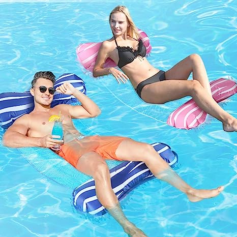 Gifort Inflatable Hammock, Swimming Pool Float Hammock 4-in-1 Multi-Purpose Lightweight Floating Chair Compact and Portable Swimming Pool Mat for Adults and Kids (Pink & Blue)