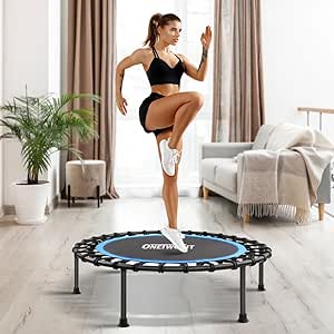 ONETWOFIT 42"/45" Rebounder Trampoline for Adults, Silent Mini Trampoline Indoor Exercise Fitness Trampoline Bungee Rebounder