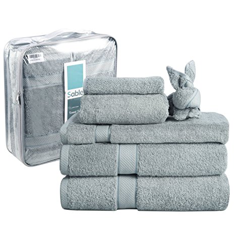 Sable 6 Piece Towel Set; 2 Bath Towels, 2 Washcloths, 2 Hand Towels; 100% Quality Pakistani Cotton, 5 Star Hotel GSM Standard, Premium Craftsmanship, Gray