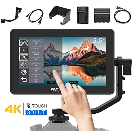 FEELWORLD F6 Plus 5.5 inch Touch Screen DSLR Camera Field Monitor，3D Lut Small Full HD 1920x1080 with 4K HDMI 8.4V DC Input/Loop Output Include F550 Battery   Charger