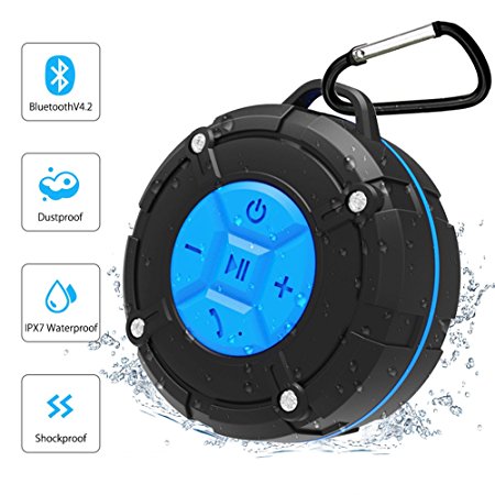 Bluetooth Shower Speaker Backture Waterproof Speaker IPX7 Portable Mini Wireless Outdoor Speaker with Suction Cups, Microphone ,Hands Free Speaker Phone (Blue)