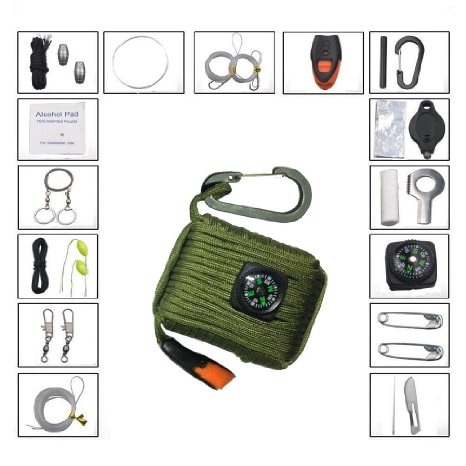 AYAO Equipments Paracord Deluxe Grenade Survival Kit Perfect for Camping and Emergencies