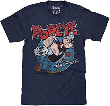 Tee Luv Popeye The Sailorman T-Shirt - I Yam What I Yam Popeye Cartoon Shirt
