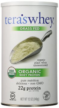 Tera's Whey Grass Fed Organic Whey Protein - Organic Plain Unsweetened 12 oz (340 grams) Pwdr