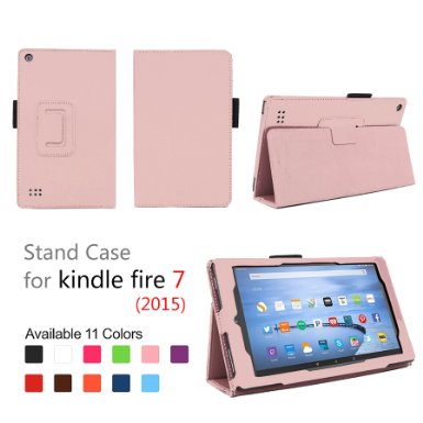 Elsse for Fire 7 2015 - Folio Case with Stand for Kindle Fire 7 5th Generation Sept 2015 Model - Light Pink