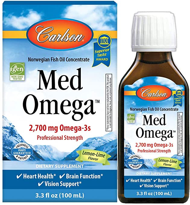 Carlson - Med Omega, 2700 mg Omega-3s Professional Strength, Heart, Brain & Vision Support, Wild Caught & Sustainably Sourced, Lemon-Lime, 100 ml