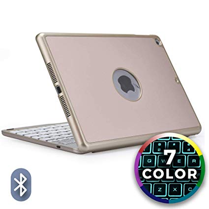 Cooper NOTEKEE F8S Keyboard case Compatible with iPad 6, iPad 5, iPad Air 1, iPad 9.7 2017 2018 | Wireless Clamshell Cover with Keyboard Backlit | Color LED Backlight, 60HR Battery, Sleep/Wake (Gold)