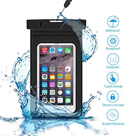 Waterproof Case, Turata CellPhone Dry Bag Pouch for iPhone7, 6S 6,6S Plus, SE 5S, Samsung Galaxy S7, S6 Note 5 4, HTC LG Sony Nokia Motorola and More - Up to 6 Inch