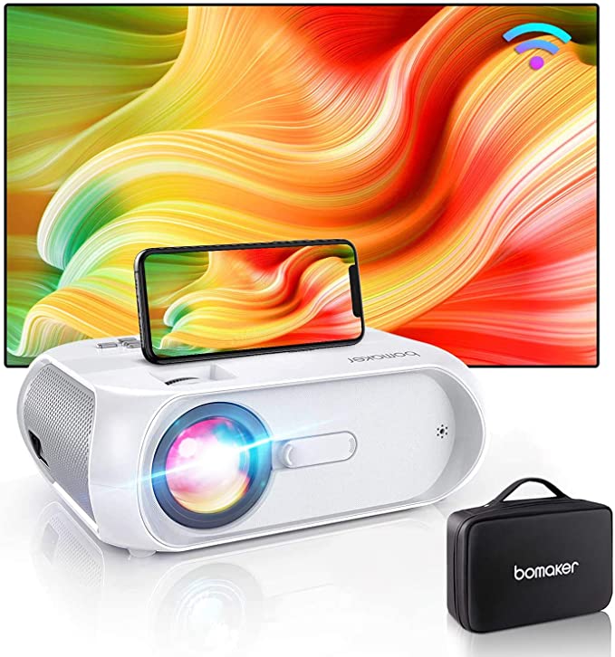 Bomaker HD 1080P Projector, 150ANSI Lumen 300" Display WiFi Mini Projector, LED Portable Wireless Smart TV Projector for Movies/Gaming, Compatible with Phone, Android, TV Stick, PS4, DVD Player