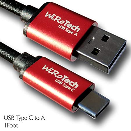 WiRoTech USB C Cable, Red & Black USB-C to USB-A Fast Charging Cable (1 Foot, Red & Black)