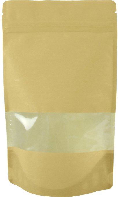 50 Rice Paper Stand-up Zip Pouch with Window (Medium, Natural Kraft)