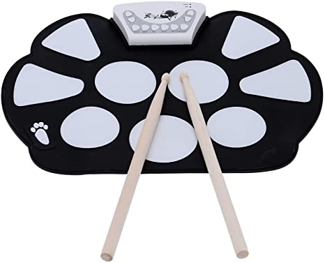 ammoon Portable Professional Drum Electronic Roll up Drum Pad Kit Silicon Foldable with Stick Record Function