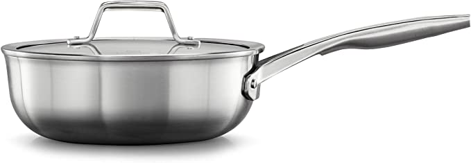 Calphalon 2029616 Premier Stainless Steel 3-Quart Chef’s Pan with Cover, Silver