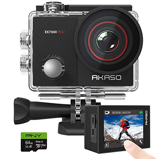 AKASO EK7000 Pro 4K Action Camera   PNY Elite-X 64GB U3 microSDHC Card (Bundle)