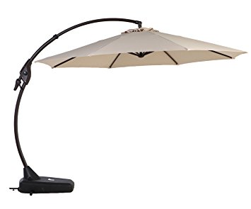 Grand Patio Deluxe 11.5 FT Curvy Aluminum Offset Umbrella with Handle and Crank, Banana Style Cantilever Umbrella, 8 Ribs Large Patio Umbrella with Base, Beige