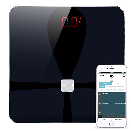 Ikeepi Bluetooth Body Fat Scale Digital Body Weight Bathroom Scale Body Composition Monitor for Weight, Body Fat, Water, Muscle Mass, BMI, BMR, Bone Mass and Visceral Fat with IOS and Android App
