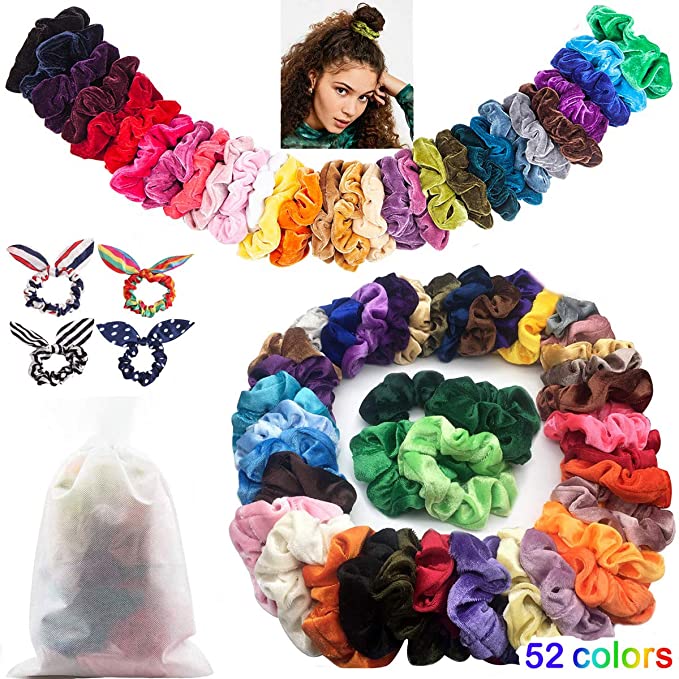 52 Pcs Hair Scrunchies Velvet Hair Ties Ropes Colorful Velvet Scrunchy Bobbles Elastic Hair Bands for Women or Girls Hair Accessories