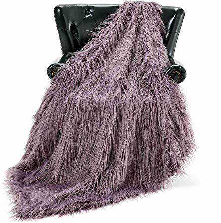 HT&PJ Luxury Faux Fur Throw Blanket Plush Long Shaggy Super Soft Throw Mongolian Fluffy Fur Style Blanket for Living Room (779A Violet Purple 50" X 60")