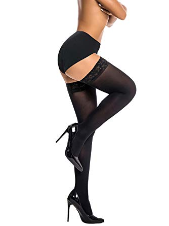 Semi Sheer Stay Up Lingerie Thigh High Stockings Lace Top Size A-D of HONENNA