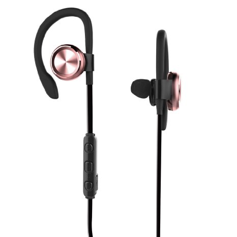 RevJams Play 2 Premium Bluetooth Wireless Ear Buds - Sweat and Water-Resistant, Sport Ear Hook Design with Comply Memory Foam Sport Ear Tips - Rose Gold