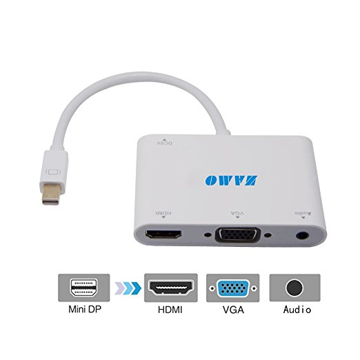 Thunderbolt to HDMI VGA [DP 1.2 Version]Mini displayport to HDMI VGA ZAMO MINI Displayport to HDMI and VGA support 4KX2K and 3.5mm Audio cable adapter in White