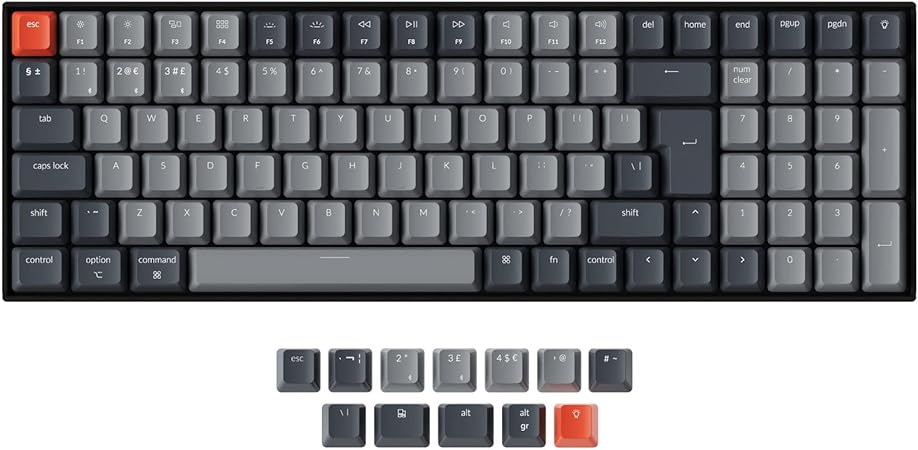 Keychron K4 Wireless Mechanical Gaming Keyboard with White LED Backlight/Gateron Red Switch/Wired USB C/96% ISO-UK-Layout, 100 Keys Bluetooth Computer Keyboard for Mac Windows PC Gamer - Version 2