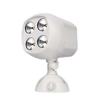 ICOCO LED Motion Sensor Light 4 LEDs 600 Lumens Battery Powered Ultra Bright Outdoor Spotlight Wireless Warm White (White)