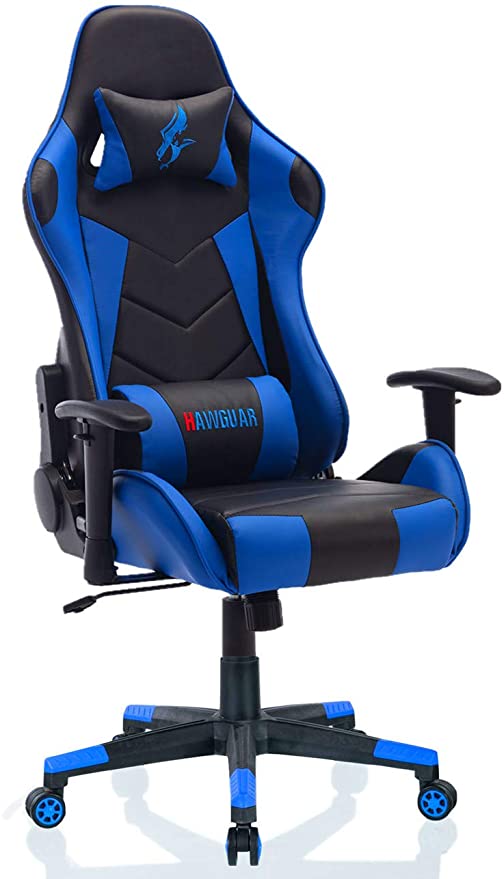 Gaming Chair Leather High Back Racing Style Computer PC Chair Ergonomic Desk Chair Swivel Gaming Chair with Lumbar Support and Headrest (Navy Blue)