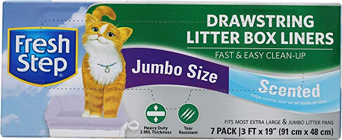 Fresh Step Drawstring Cat Litter Box Liners, Scented and Unscented Cat Liners-7 Count Cat Litter Liners-Kitty Litter Bags, Cat Litter Bags, Cat Litter Box Supplies, Litter Box Bags, Kitty Litter Liner