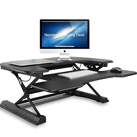 Standing Desk Height-Adjustable 36" Tabletop Sit to Stand Workstation Neustern Dual Monitor Capable Removable Keyboard Tray