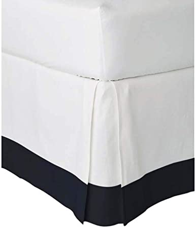 Linentown Two Tone 100% Egyptian Cotton (Navy Blue- King) Bed Skirt 15" Drop Length Hotel Collection Long Staple Durable Comfortable