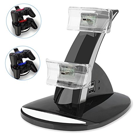 Playstation 3 Controller Charger, YCCTEAM® Dual Console Charger Charging Docking Station Stand for Playstation 3 PS3 with LED Indicators, Black