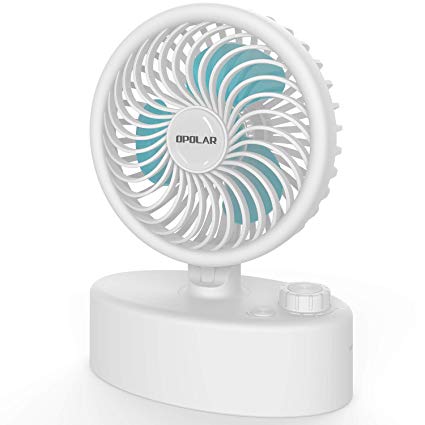 OPOLAR Mini Oscillating Desk Fan with Two 2600mAh Batteries, USB Personal Tabletop Fan, Stepless Speed Regulation, Whisper Quiet, High Airflow, Small Cooling Fan for Office Home Bedroom- White