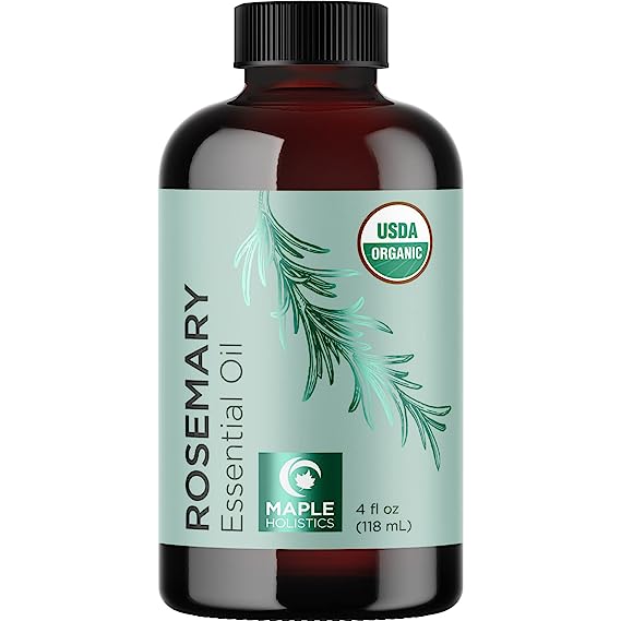 Certified Organic Rosemary Oil for Hair - Extra Large 100% Pure USDA Organic Rosemary Essential Oil for Hair Skin and Nails - Organic Hair Oil for Dry Scalp Treatment and Enhanced Volume and Shine