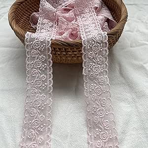 Lace Trim Ribbon, Delicate Pink Floral Ribbon for Wedding/Bridal Decoration, DIY Craft Sewing, Home Decoration, 5 Yards (Pink Flower)