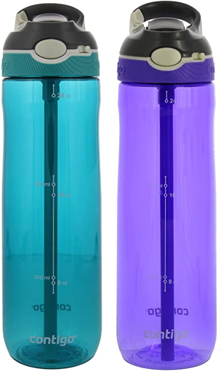 Contigo Autospout Ashland Reusable Water Bottle - Spout Shield Protects from Germs - BPA Free - Top Rack Dishwasher Safe - Great for Sports, Home, Travel, 24oz- Grapevine & Scuba