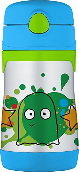 THERMOS FOOGO Vacuum Insulated Stainless Steel 10-Ounce Straw Bottle, Wacky Faces