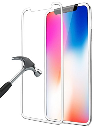 Bovon iPhone X Screen Protector, [3D Full Coverage] [9H Hardness] [Ultra Clear] [Scratch Proof] [Bubble-Free] [Case-Friendly] Tempered Glass Screen Protector for Apple iPhone X / iPhone 10 (White)