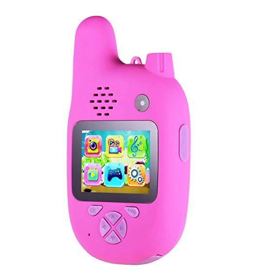 Andoer Children Camera with Walkie Talkie, 8MP Kids Camera Video Camcorder with Dual Lenses 2.0 inch IPS Screen Automatic Focusing Music and Game Mode for Boys Girls Kids Gifts for Christmas (Pink)