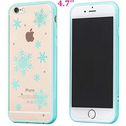 Buyus iPhone 6 / 6S Cases for Girls / Teen Girls / Boys / Women / Men, Clear Crystal Hard Back with Cute Design and Soft Rubber Protective Bumper for Rose Gold / Gold / Silver (Snowflake, Blue)