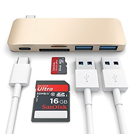 Satechi Type-C USB 3.0 3 in 1 Combo Hub for MacBook 12-Inch (with USB -C Charging Port) (Gold)