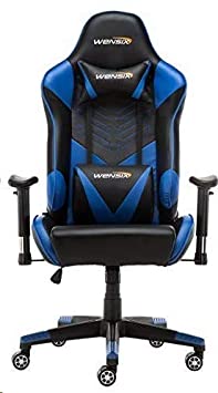 WENSIX Office Desk Chair Gaming Chair Ergonomic Racing Computer Chair High-Back PU Leather Massage with Headrest, Lumbar Support (Blue-003)