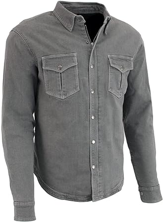 Milwaukee Leather MPM1621 Men's Grey Flannel Biker Shirt with CE Approved Armor - Reinforced w/Aramid Fibers - Large