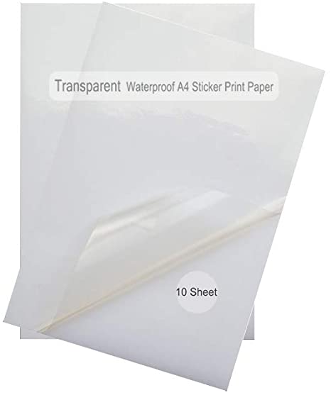 Sticker Paper Quality Waterproof A4 White Matter Self Adhesive Sticky Back Label Printing Paper Sheet Inkjet Laser Printable (30 Sheets Transparent)