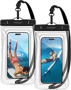 Spigen Aqua Shield wasserdichte Handyhülle Schwimmend [2 Stück] IPX8 Wasserfeste Handytasche Unterwasser Hülle Kompatibel mit iPhone, Galaxy, Xiaomi, Google Smartphones -Cystal Clear