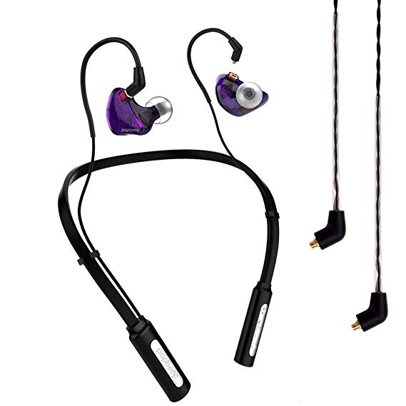 BASN Professional in-Ear Monitor Headphones for Singers Drummers Musicians with MMCX Connector Earphones (Wireless Violet)